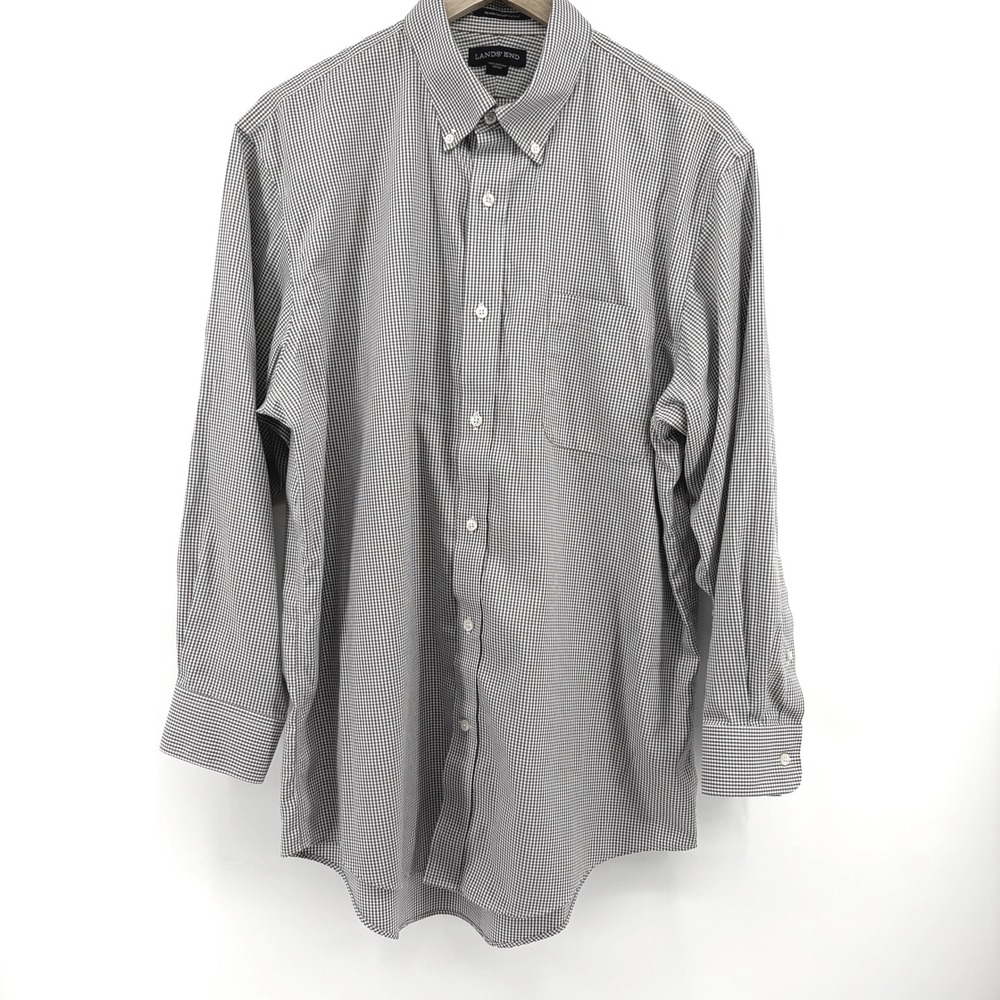 Lands End Mens No Iron Supima Cotton Button Down Gray Gingham Shirt 16 1/2-32 - Picture 3 of 8